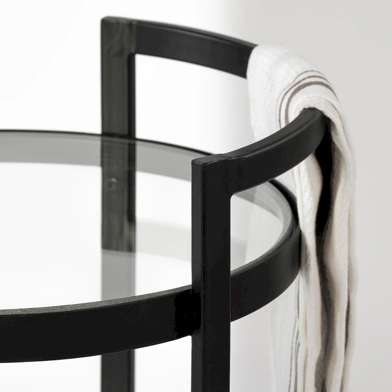 Black Metal Two-Tier Bar Cart with Glass Shelves