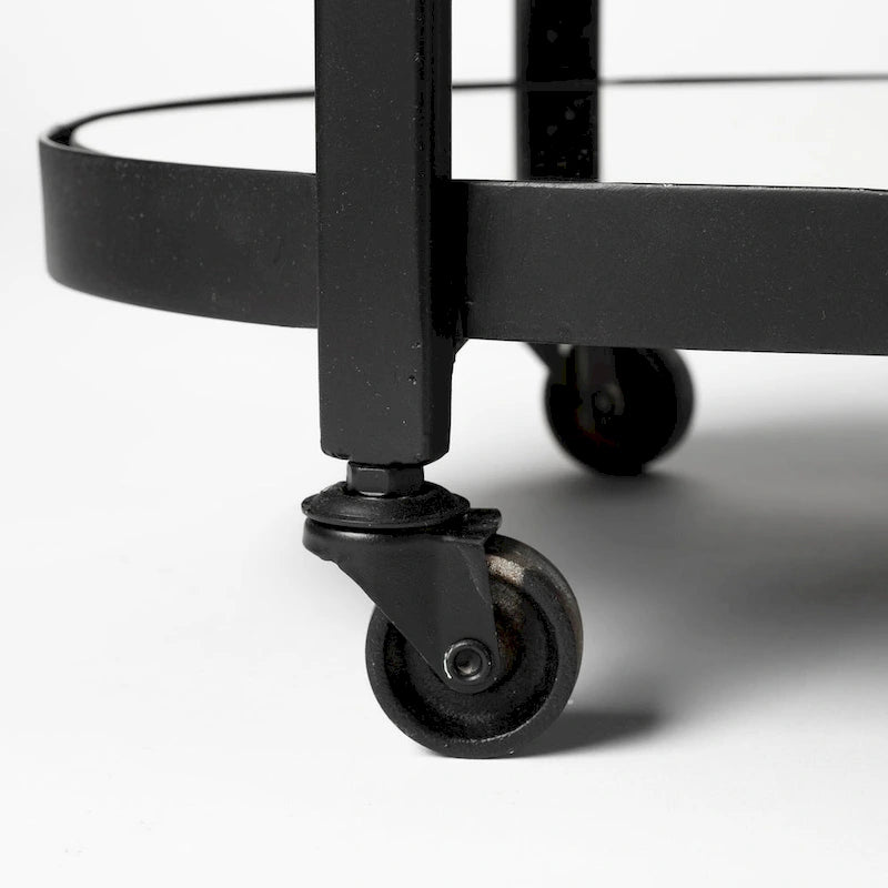 Black Metal Two-Tier Bar Cart with Glass Shelves