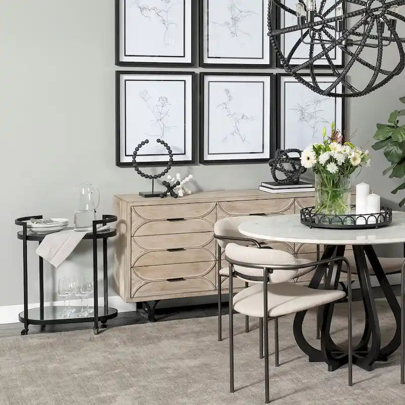 Black Metal Two-Tier Bar Cart with Glass Shelves
