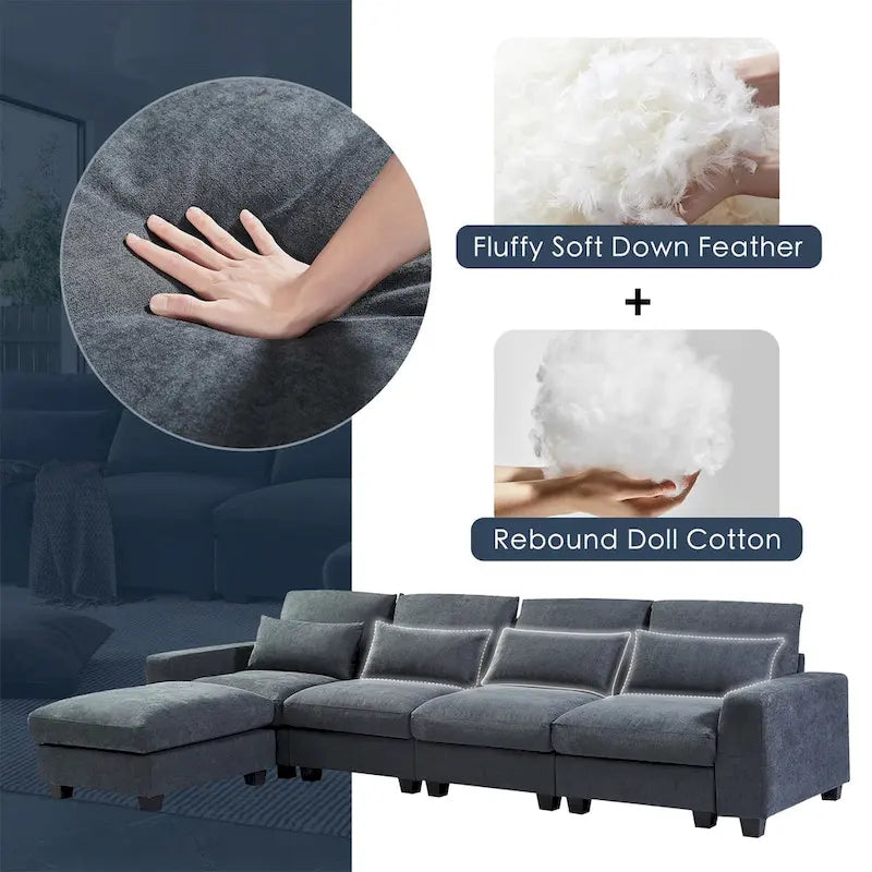 Convertible L-Shape Sectional Sofa with Reversible Chaise