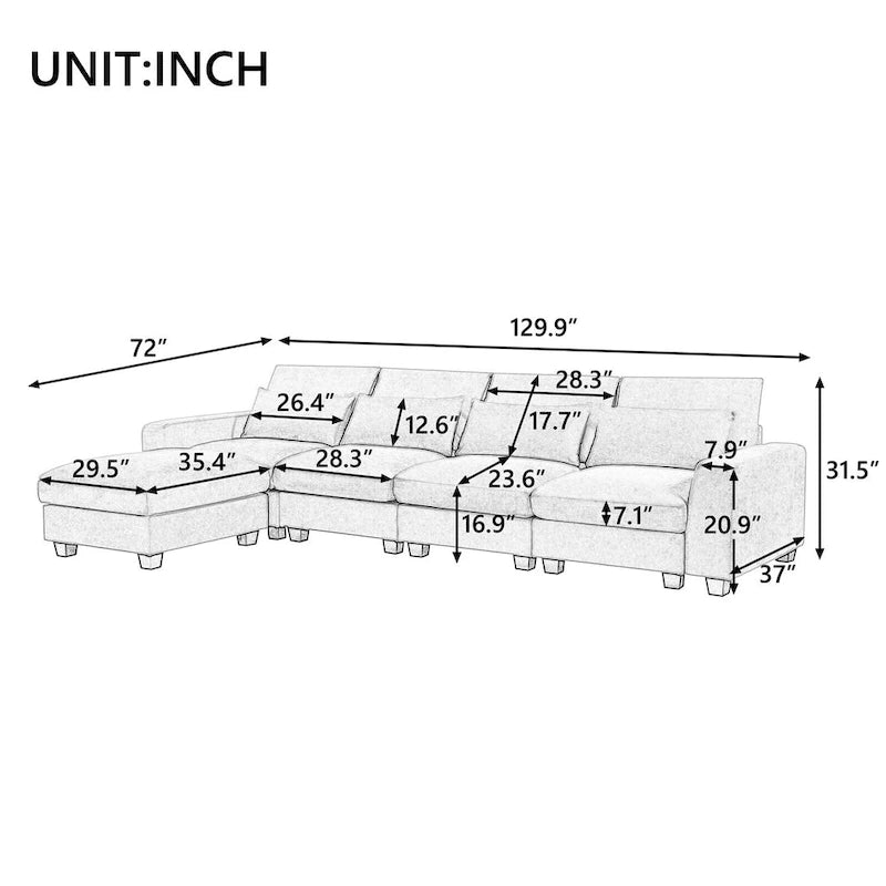 Convertible L-Shape Sectional Sofa with Reversible Chaise