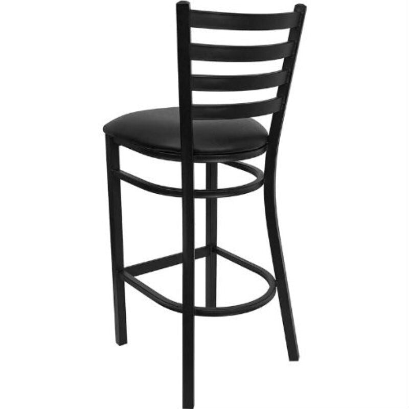 Black Metal Ladder-Back Bar Stool with Vinyl Seat
