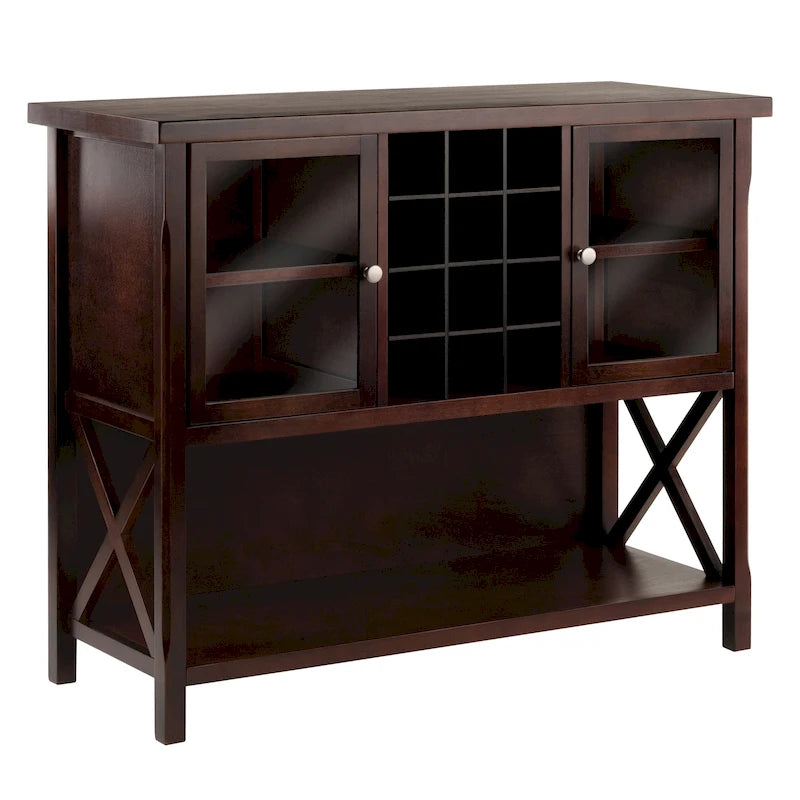Buffet Cabinet with Wine Grid and Glass Doors, Cappuccino - 43.8W x 18D x 35.9H