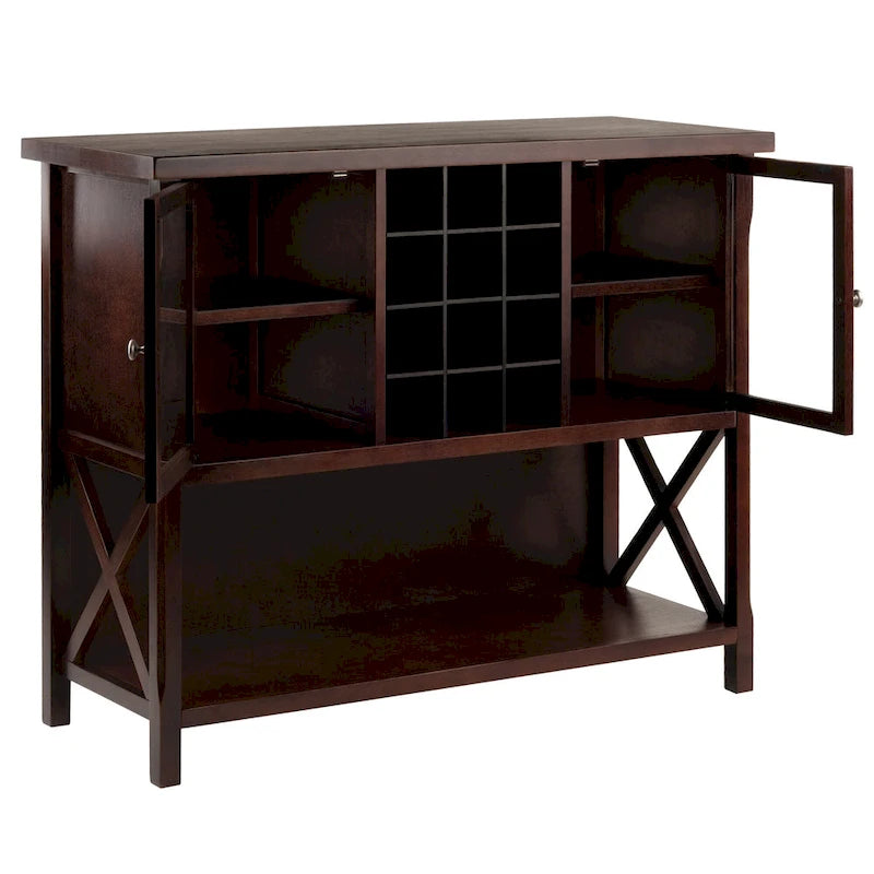 Buffet Cabinet with Wine Grid and Glass Doors, Cappuccino - 43.8W x 18D x 35.9H