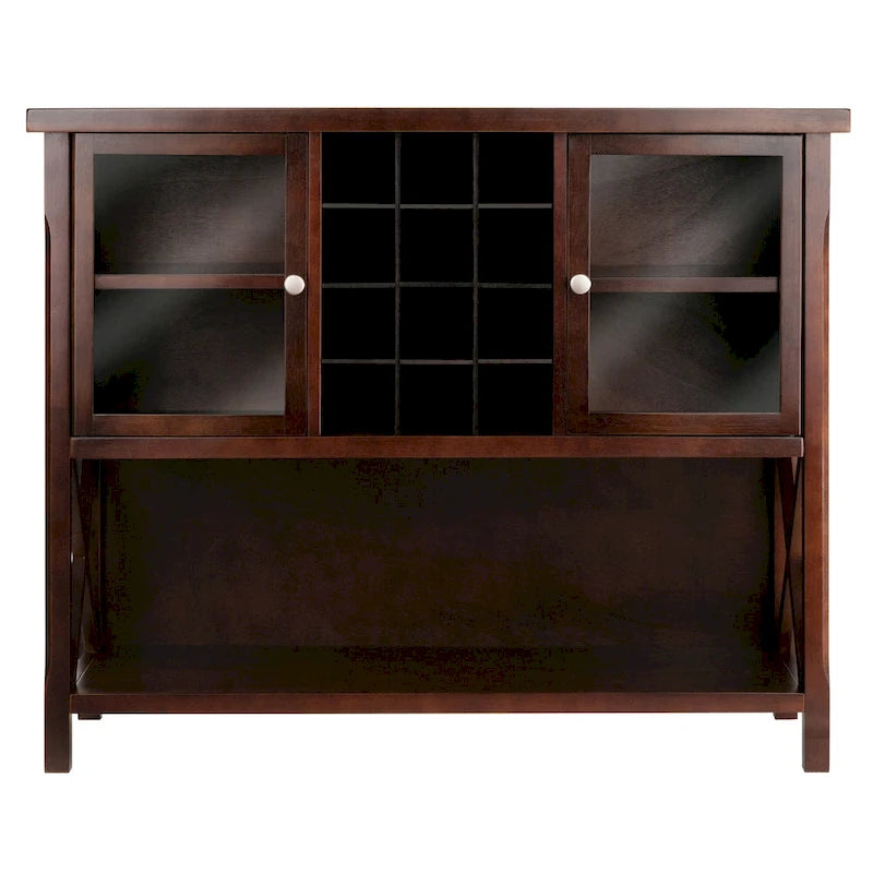 Buffet Cabinet with Wine Grid and Glass Doors, Cappuccino - 43.8W x 18D x 35.9H