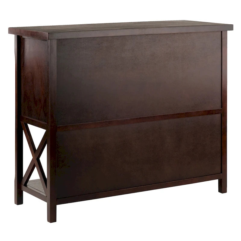 Buffet Cabinet with Wine Grid and Glass Doors, Cappuccino - 43.8W x 18D x 35.9H