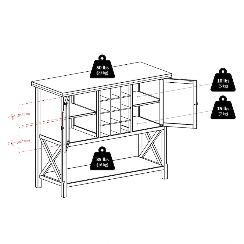 Buffet Cabinet with Wine Grid and Glass Doors, Cappuccino - 43.8W x 18D x 35.9H
