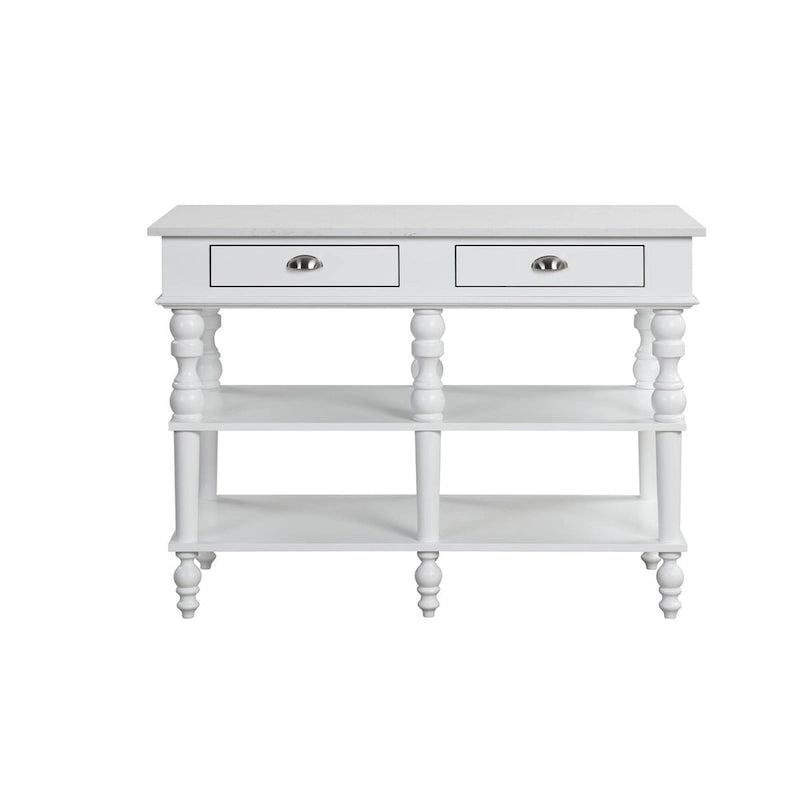 White 2-Drawer Kitchen Island with Faux Marble Top