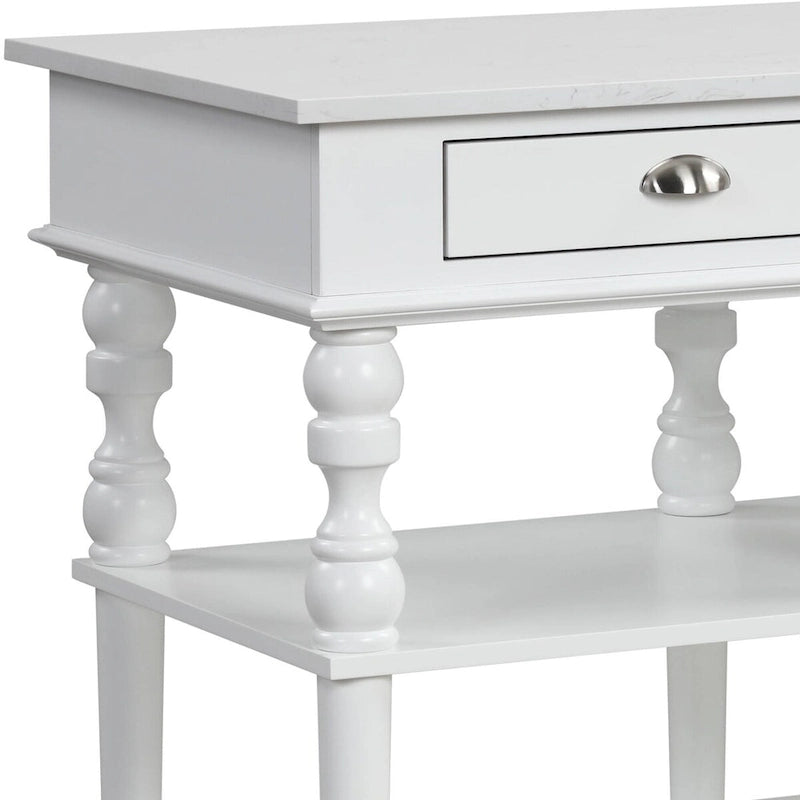 White 2-Drawer Kitchen Island with Faux Marble Top