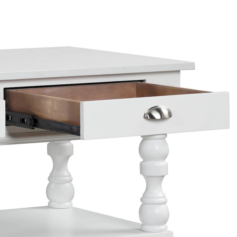 White 2-Drawer Kitchen Island with Faux Marble Top