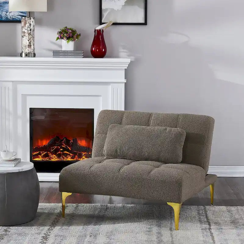 Convertible Sofa Bed Futon with Solid Wood Legs - Mustard Green Linen