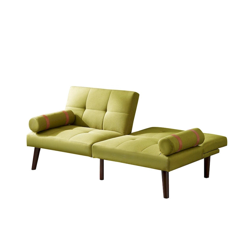 Convertible Sofa Bed Futon with Solid Wood Legs - Mustard Green Linen