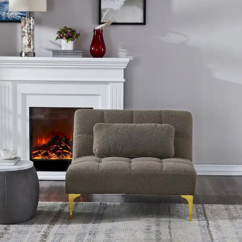 Convertible Sofa Bed Futon with Solid Wood Legs - Mustard Green Linen