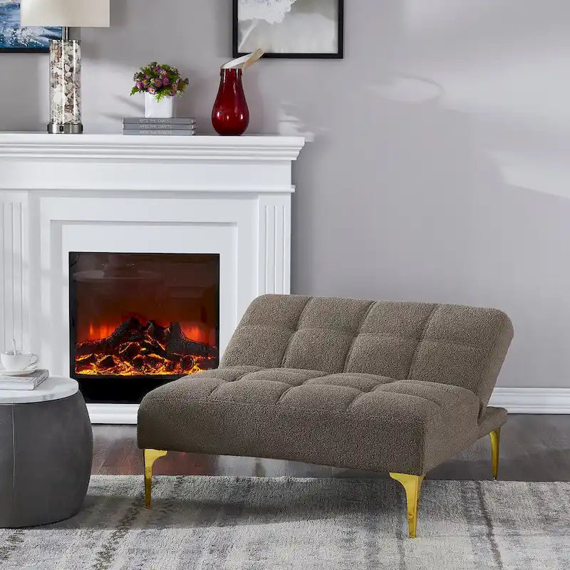 Convertible Sofa Bed Futon with Solid Wood Legs - Mustard Green Linen