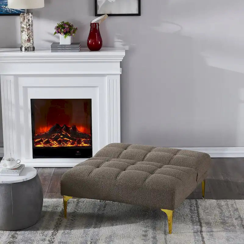 Convertible Sofa Bed Futon with Solid Wood Legs - Mustard Green Linen