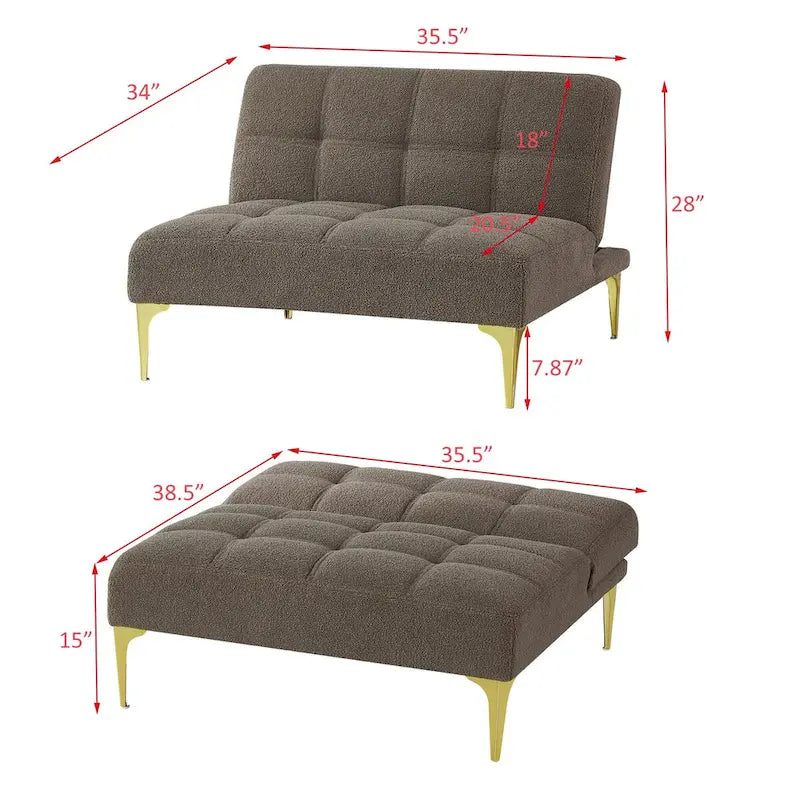 Convertible Sofa Bed Futon with Solid Wood Legs - Mustard Green Linen
