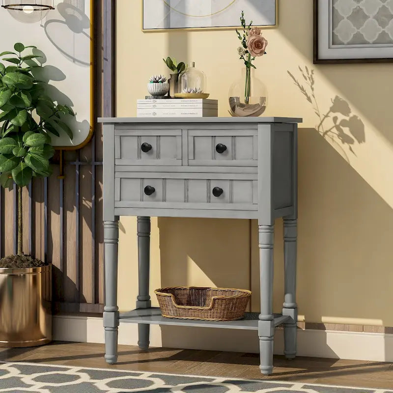 Narrow Console Table Slim Sofa Table with 3 Drawers and Bottom Shelf