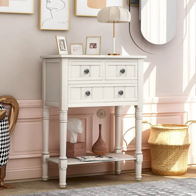 Narrow Console Table Slim Sofa Table with 3 Drawers and Bottom Shelf