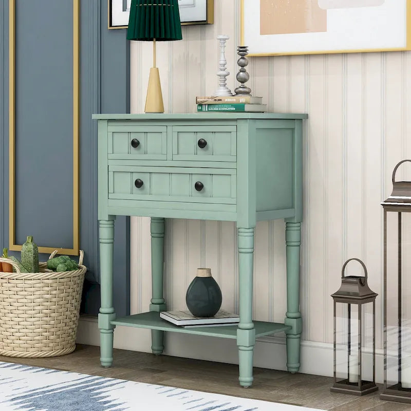Narrow Console Table Slim Sofa Table with 3 Drawers and Bottom Shelf