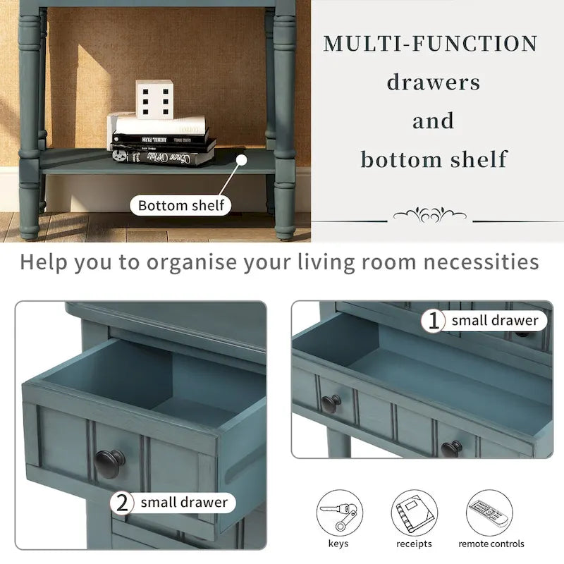 Narrow Console Table Slim Sofa Table with 3 Drawers and Bottom Shelf