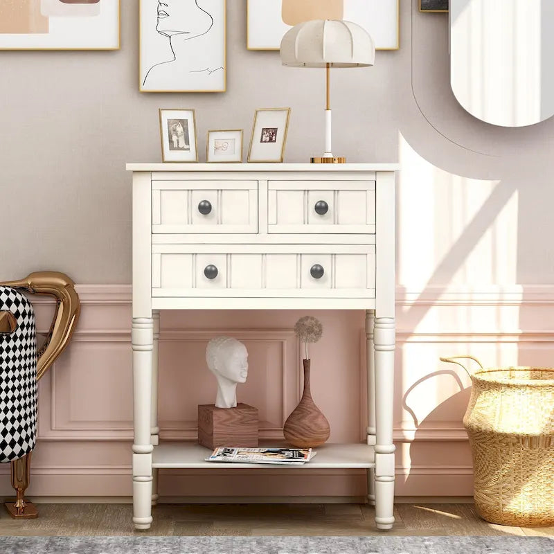Narrow Console Table Slim Sofa Table with 3 Drawers and Bottom Shelf