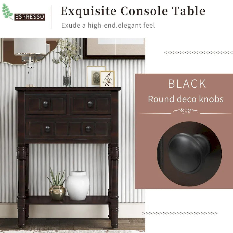 Narrow Console Table Slim Sofa Table with 3 Drawers and Bottom Shelf