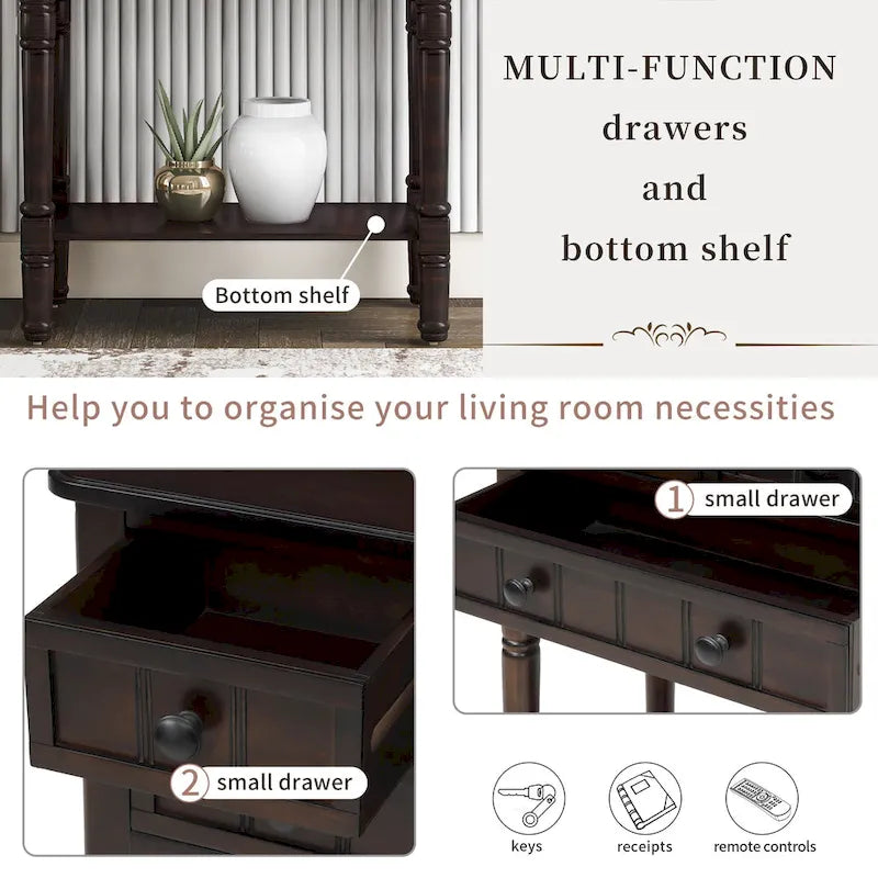 Narrow Console Table Slim Sofa Table with 3 Drawers and Bottom Shelf