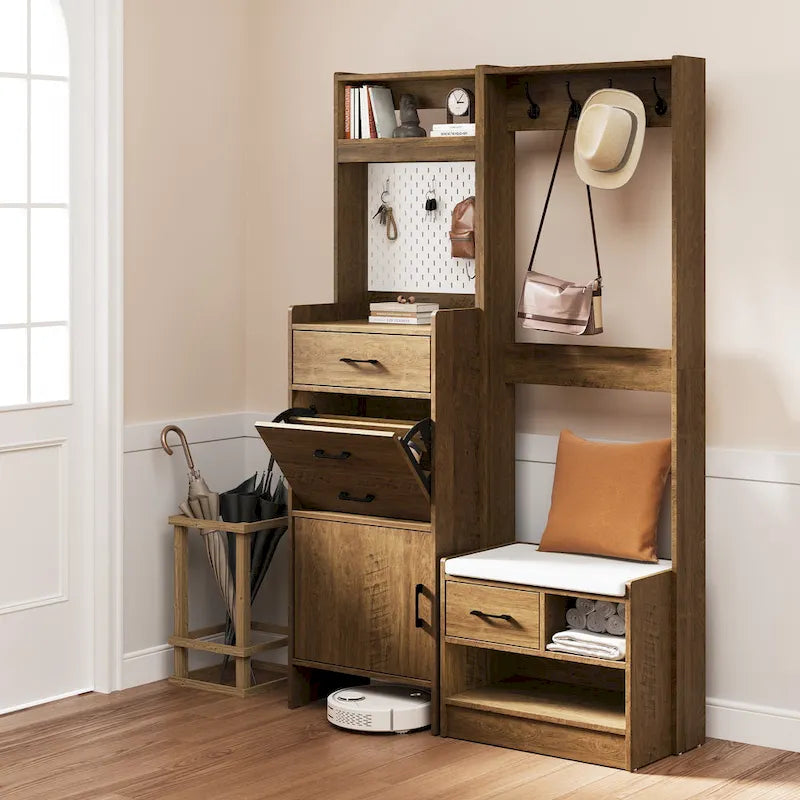 Hall Tree 44.5" Wide with Bench and Shoe Storage