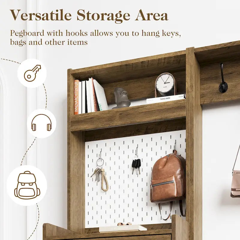 Hall Tree 44.5" Wide with Bench and Shoe Storage