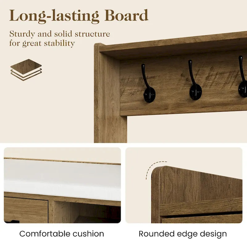 Hall Tree 44.5" Wide with Bench and Shoe Storage
