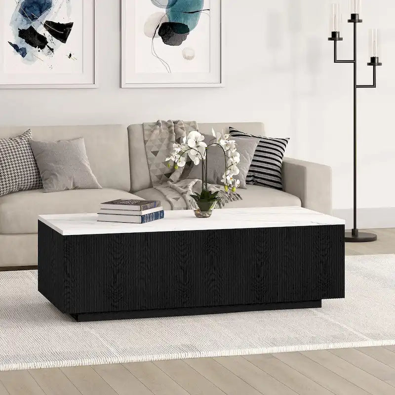 48" Rectangular Coffee Table with Faux Marble Top