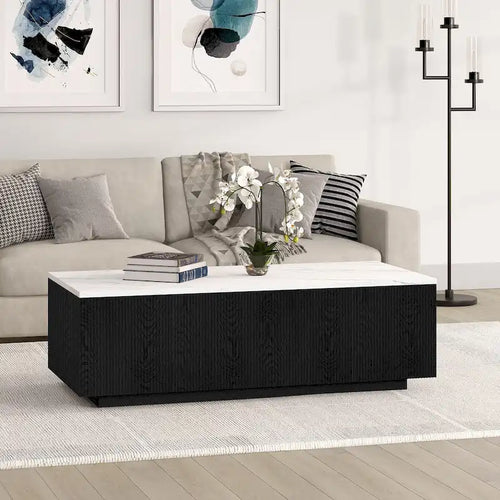 122 cm rechteckiger Couchtisch mit Kunstmarmorplatte