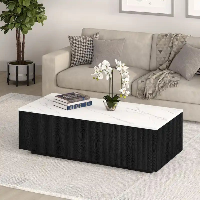 48" Rectangular Coffee Table with Faux Marble Top
