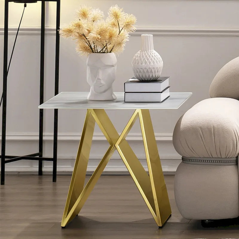 24" Tempered Glass End Table with Mirrored M-Shaped Base