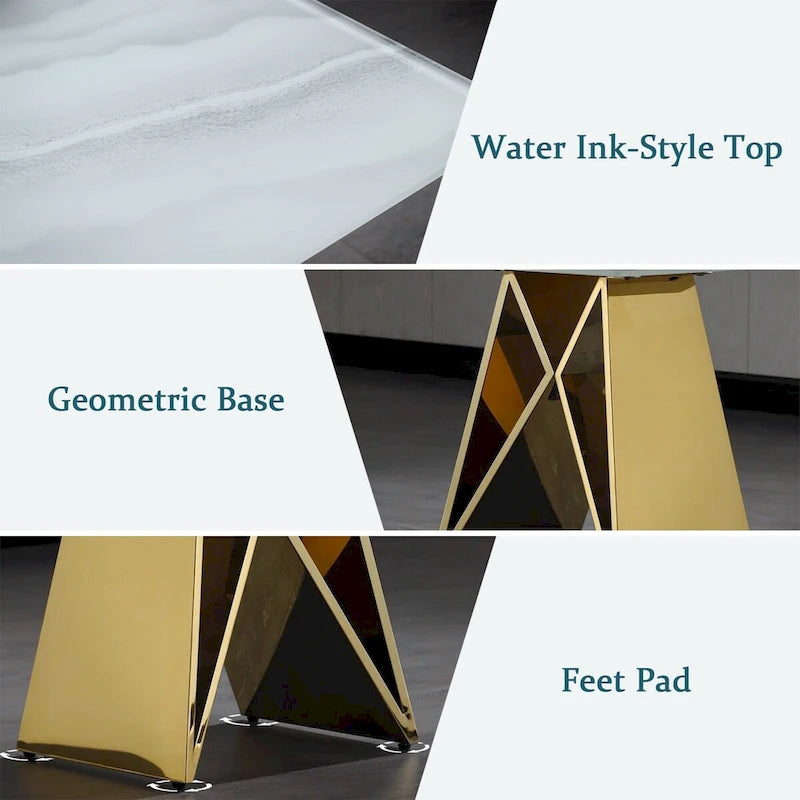24" Tempered Glass End Table with Mirrored M-Shaped Base