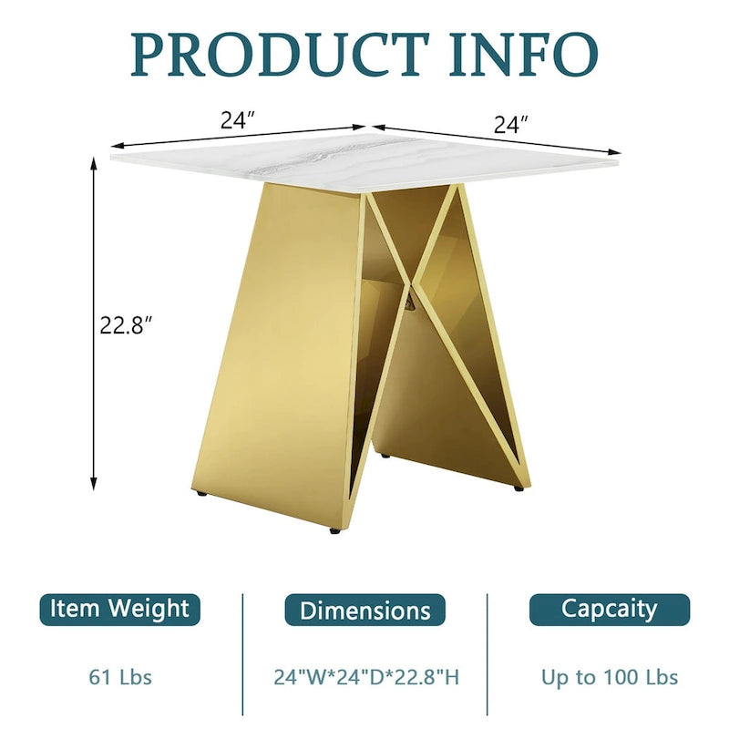 24" Tempered Glass End Table with Mirrored M-Shaped Base
