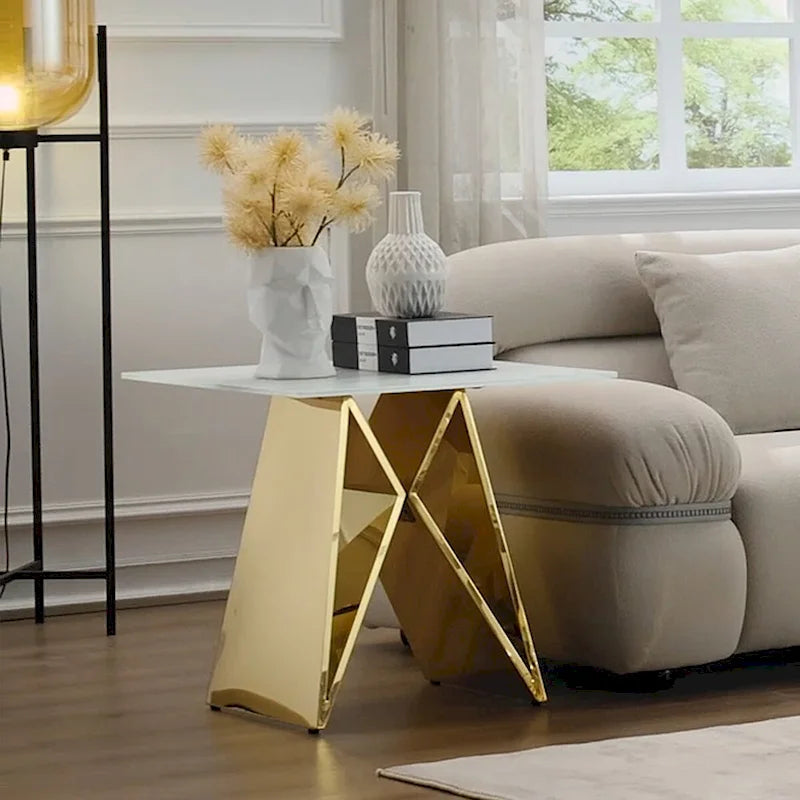 24" Tempered Glass End Table with Mirrored M-Shaped Base