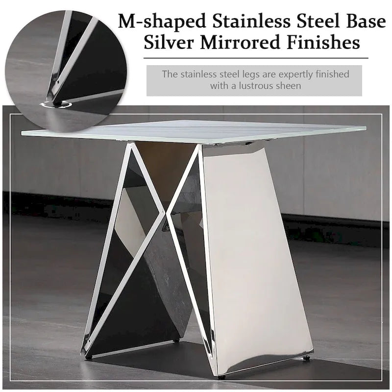 24" Tempered Glass End Table with Mirrored M-Shaped Base