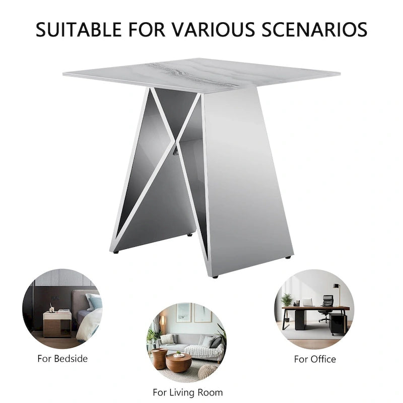 24" Tempered Glass End Table with Mirrored M-Shaped Base