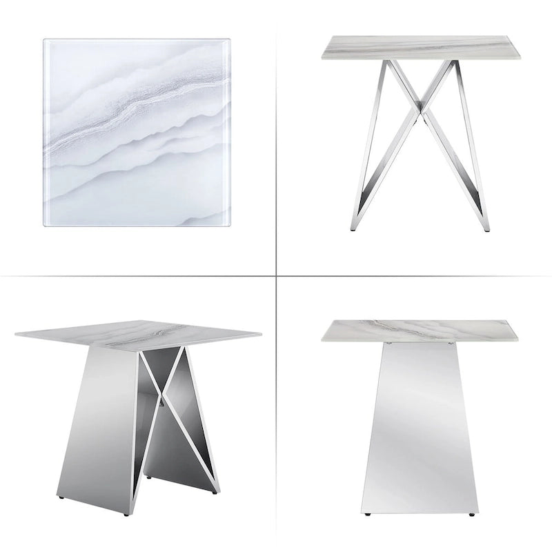 24" Tempered Glass End Table with Mirrored M-Shaped Base