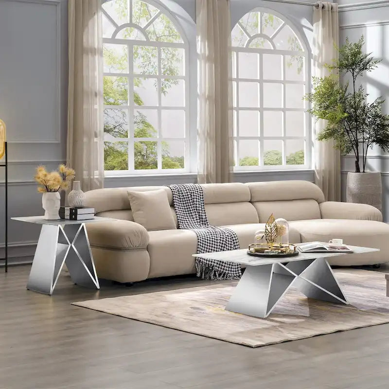 24" Tempered Glass End Table with Mirrored M-Shaped Base
