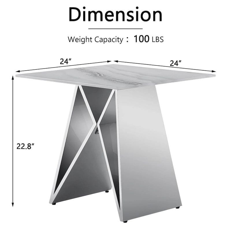 24" Tempered Glass End Table with Mirrored M-Shaped Base