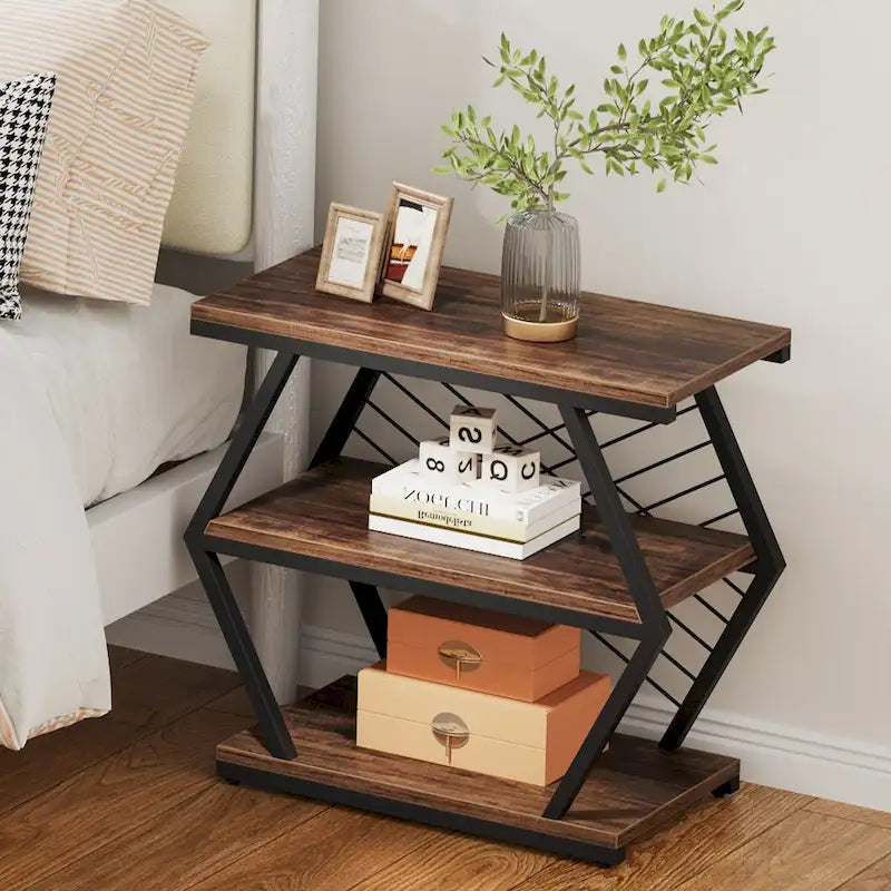 3-Tier Metal Frame Side Table for Living Room & Bedroom