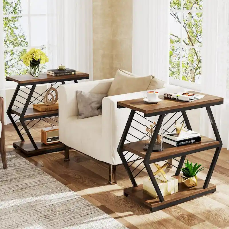 3-Tier Metal Frame Side Table for Living Room & Bedroom