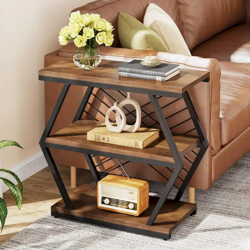 3-Tier Metal Frame Side Table for Living Room & Bedroom