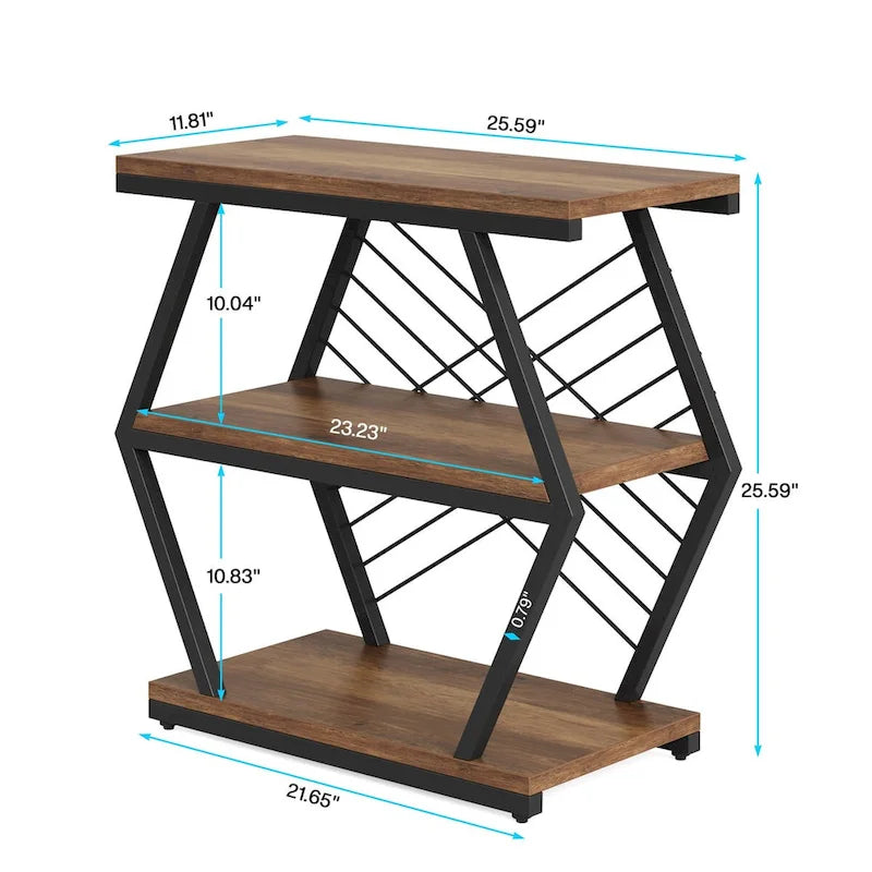 3-Tier Metal Frame Side Table for Living Room & Bedroom