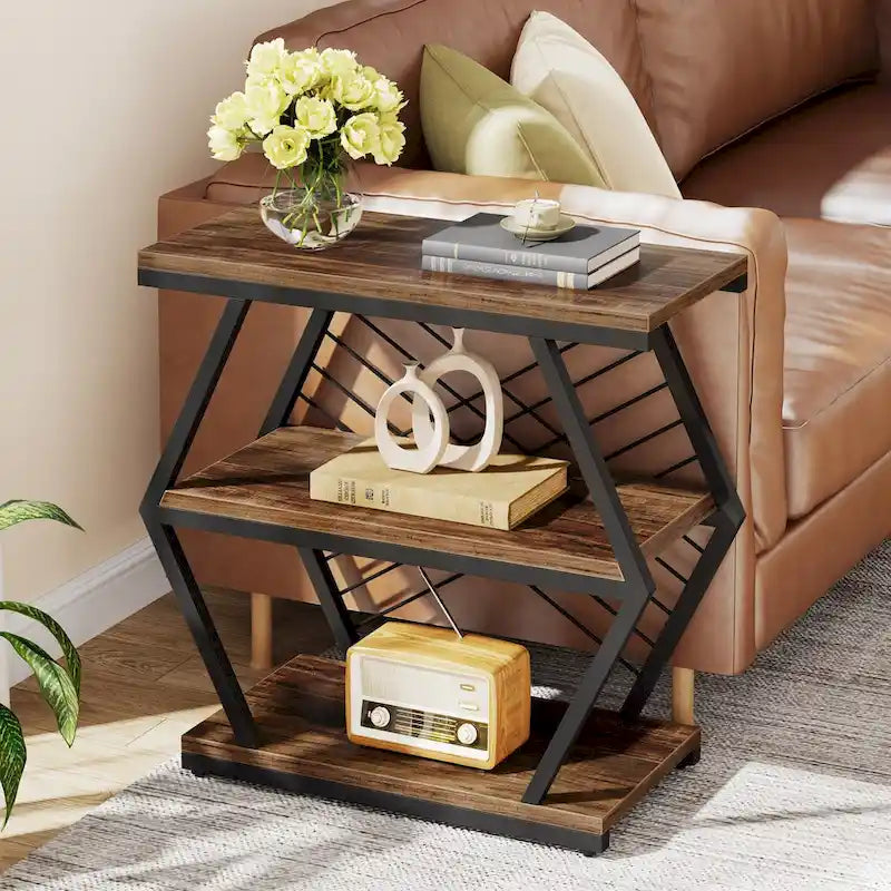 3-Tier Metal Frame Side Table for Living Room & Bedroom