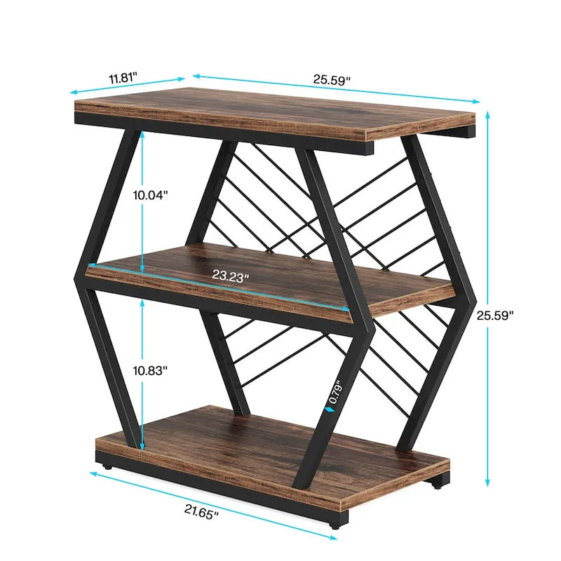 3-Tier Metal Frame Side Table for Living Room & Bedroom