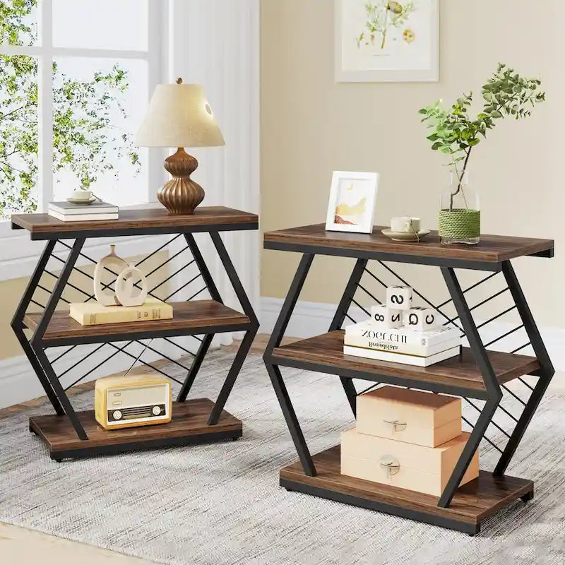 3-Tier Metal Frame Side Table for Living Room & Bedroom
