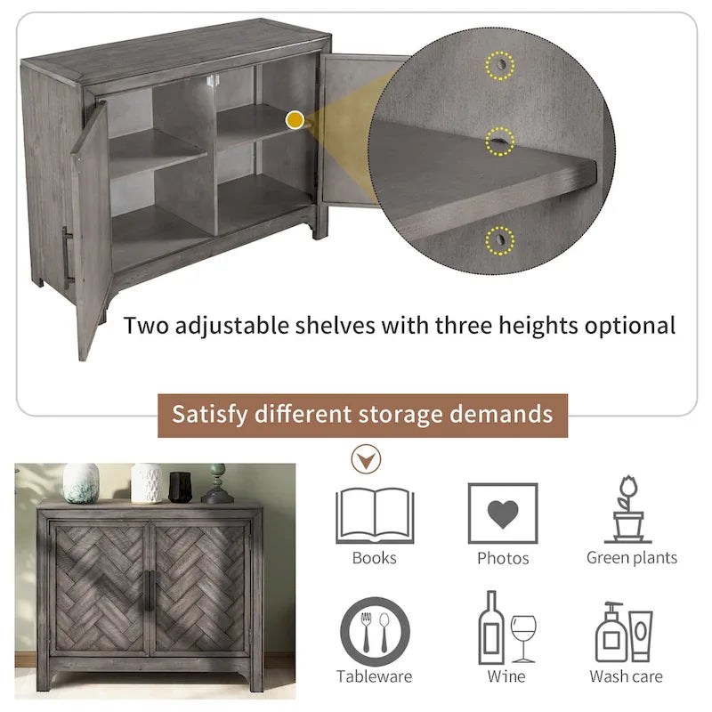 Vintage-Style Storage Cabinet with 2 Doors and 2 Shelves